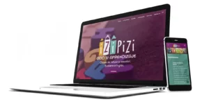 Diseño de página web de Izi Pizi Akademia en un portátil y un móvil