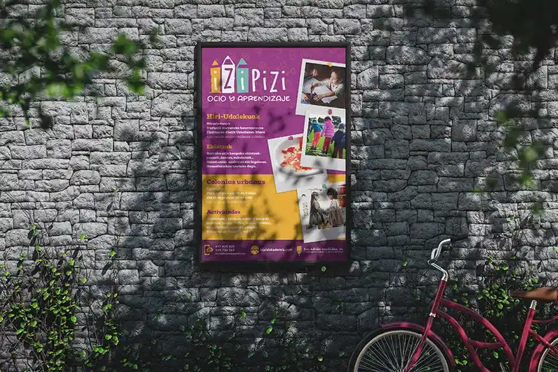Diseño de publicidad offline y carteles para la academia Izi Pizi