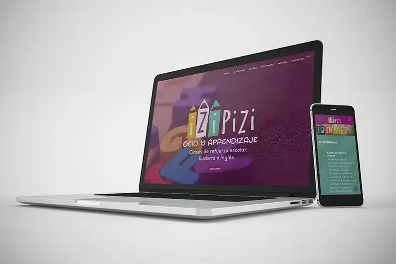 Diseño de la página web corporativa izipiziakademia.com en portátil y móvil