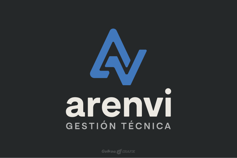 Logotipo de Arenvi en versión vertical sobre fondo gris oscuro