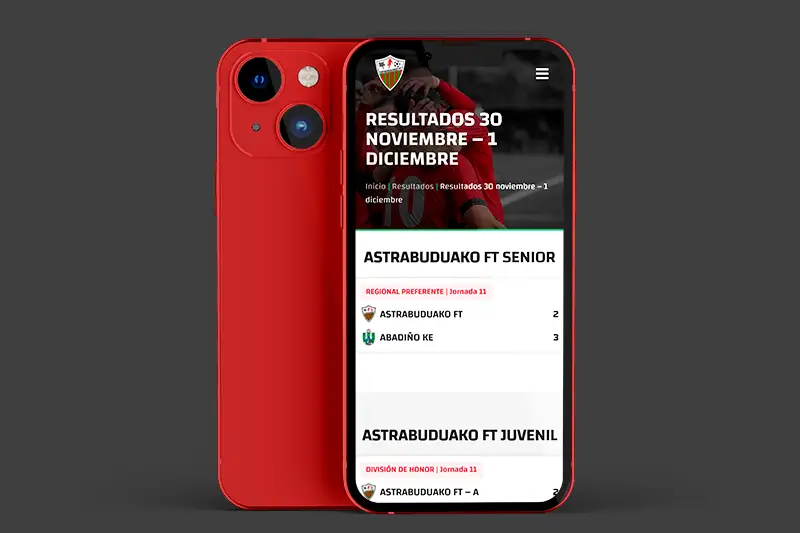 Sección de resultados de una jornada de fútbol de Astrabuduako FT vista en móvil
