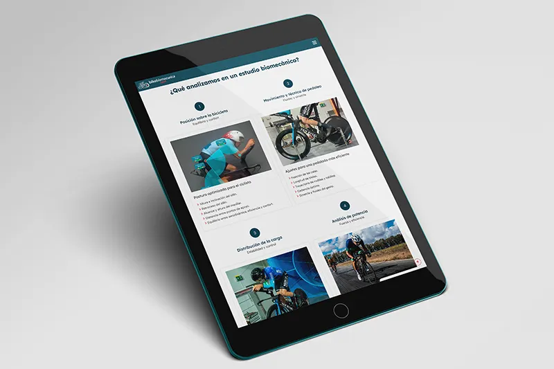 Página de Estudio Biomecánico de Bike Biomecánica en tablet con diseño responsive