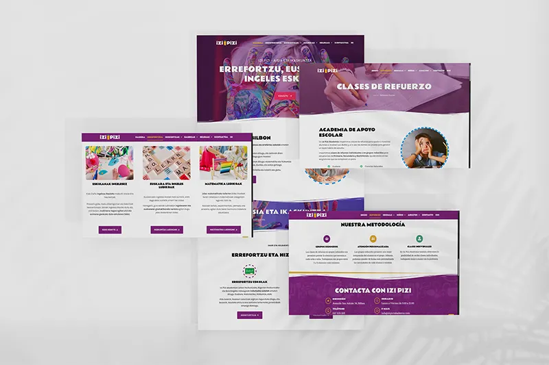 Página web profesional de Izi Pizi Akademia, academia de euskera, inglés y apoyo escolar de Bilbao