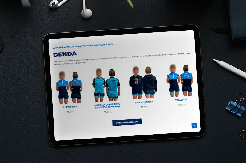 Sección Tienda de la web del Club de Remo Lutxana – Lutxana Arraun Elkartea en tablet