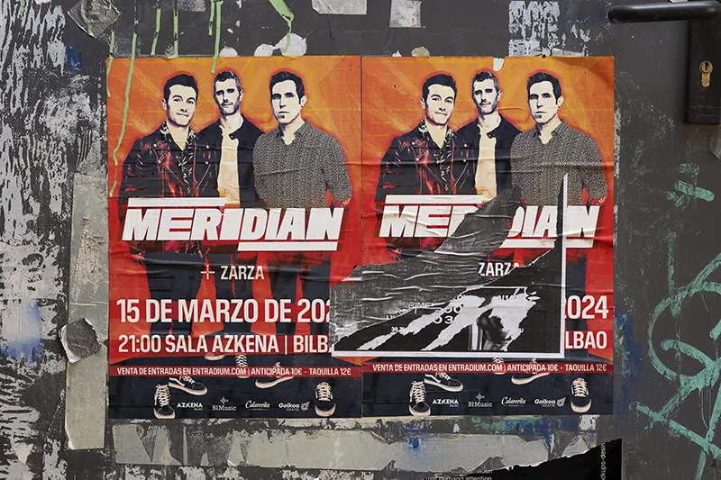Diseño del cartel promocional del concierto del grupo de rock Meridian en la Sala Azkena de Bilbao