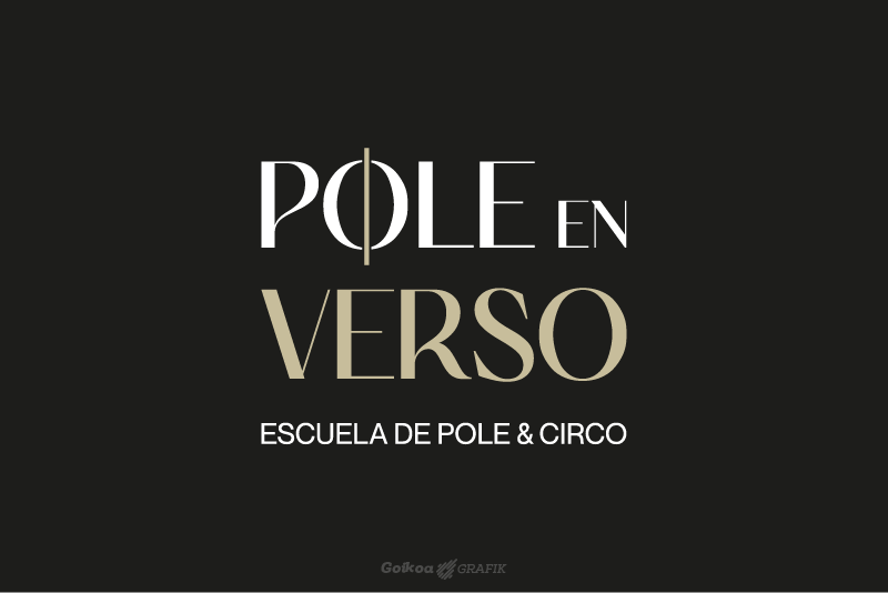 Logotipo vertical de Pole en Verso, escuela de pole dance y artes de circo de Bilbao, sobre fondo negro