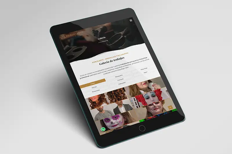 Galería de imágenes de la web corporativa de Porcelarte – Maquillaje y Peluquería en tablet