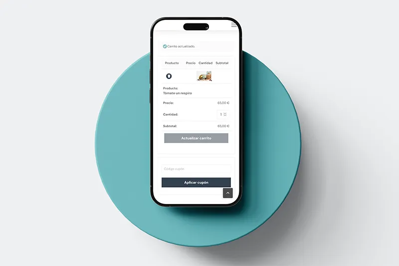 Carrito de la compra de la tienda online de Musuka en móvil, con diseño responsive para facilitar el proceso de compra