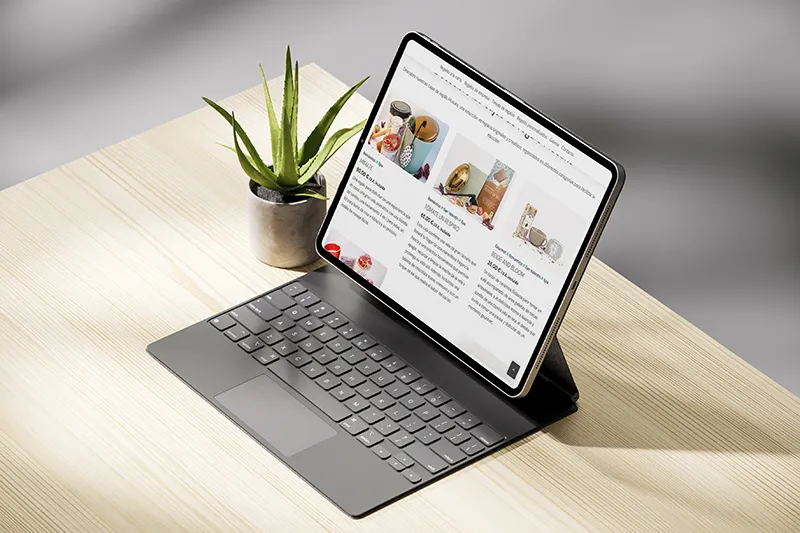 Categoría de productos de la tienda online de Musuka, empresa de Bizkaia, con varios productos en tablet y diseño responsive