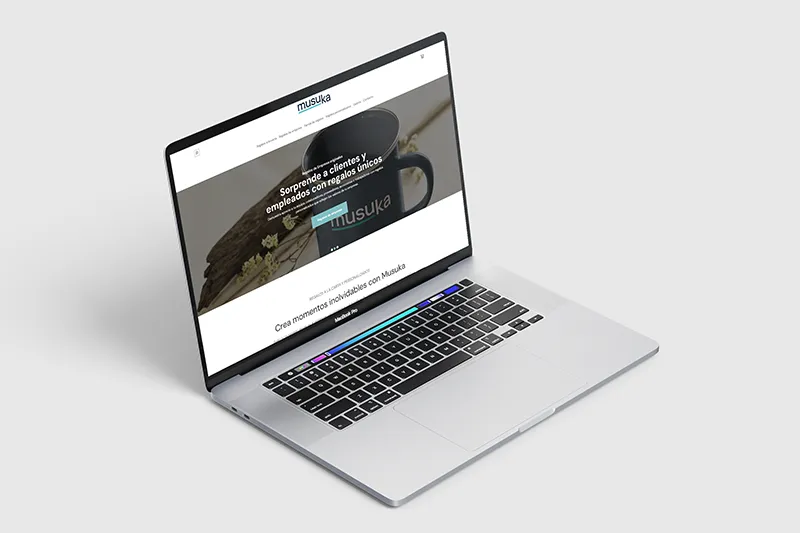 Página de inicio de la pagina web con tienda online de regalos Musuka, empresa de Erandio
